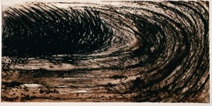 "...Los caminos se aglomeran em vano: despertar es somar los caminos...", Lú Pires, 1997, Florianópolis/SC, gravura em metal sobre papel (ponta seca, buril, água-tinta, água-forte), 47 x 74,5 cm