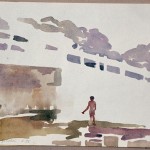 "Pescador de Camarão debaixo da Ponte (Lagoa)", Gilda Vogt Maia Rosa, 1991, São Paulo/SP, aquarela sobre papel, 25,3 x 35,5 cm
