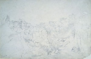 "Vista de Ronciglioni", Victor Meirelles de Lima, circa 1853/1856, Ronciglione, Itália, Grafite sobre papel, 28,7 x 44,0 cm