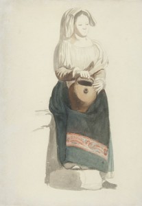 Estudo de Traje Italiano, Victor Meirelles de Lima, circa 1853/1856, Itália, Aquarela sobre papel, 28,6 x 20,1 cm