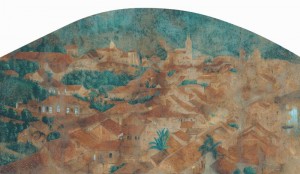 Vista parcial da cidade do Desterro - atual Florianópolis, Victor Meirelles de Lima, circa 1849, Florianópolis/SC, Aquarela sobre papel, 17,2 x 35,8 cm