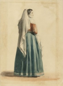 Estudo de Traje Italiano, Victor Meirelles de Lima, circa 1853/1856, Itália, Aquarela sobre papel, 27,4 x 20,2 cm