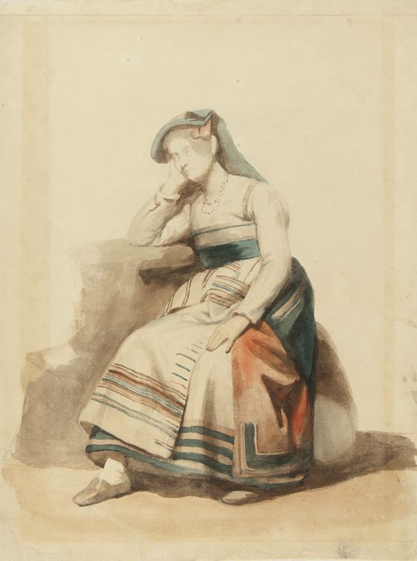 Estudo de Traje Italiano, Victor Meirelles de Lima, circa 1853/1856, Itália, Aquarela sobre papel, 28,0 x 21,0 cm