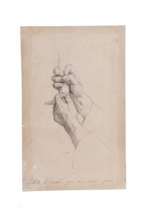 Estudo para "Primeira Missa no Brasil": Mãos, Victor Meirelles de Lima, 1859/1860, Paris, França, Grafite sobre papel, 18,6 x 12,1 cm