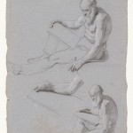 Duas Figuras de um Velho Sentado com Compasso e Prancheta: Detalhes, Tommaso Minardi, 1810/1820, Itália, Grafite e giz sobre papel, 53,0 x 40,5 cm