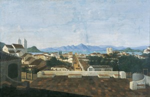Vista parcial da cidade de Nossa Senhora do Desterro - atual Florianópolis, por Victor Meirelles. Óleo sobre tela, circa 1851. Reprodução: Ana Viegas.